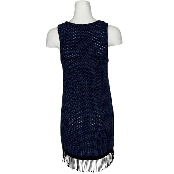 N/Nicholas Knit Fringe Tunic 8 Blue Sleeveless Sweater Scoop Neck Side Slits - Picture 2 of 12